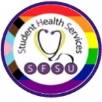 Stethoscope encircled with LGBTQ color border